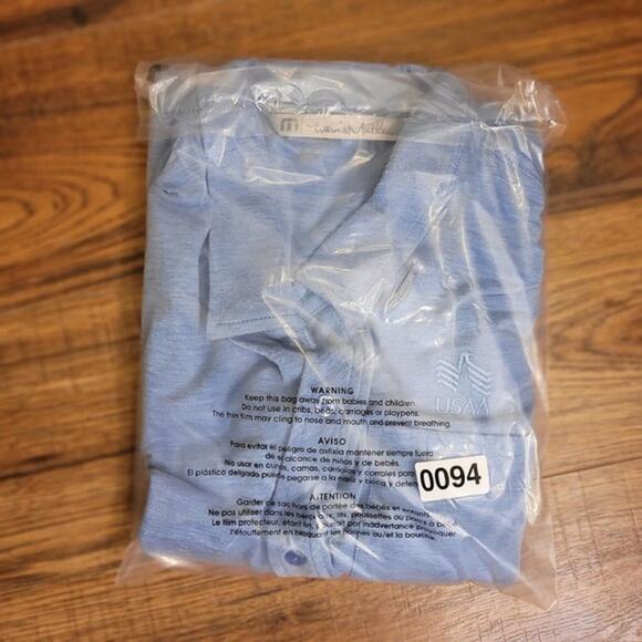 Travis Matthew Shirt Mens 2XL Blue Casual Button Short Sleeve Pocket Logo USA - Picture 8 of 11